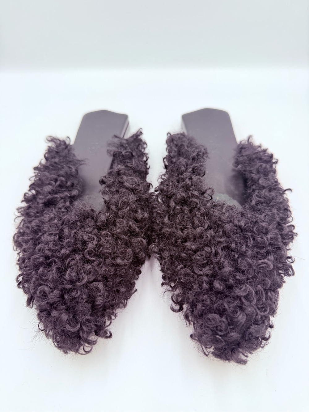 Tibi Black Curly Shearling Pointed Toe Flat Mules Size 36